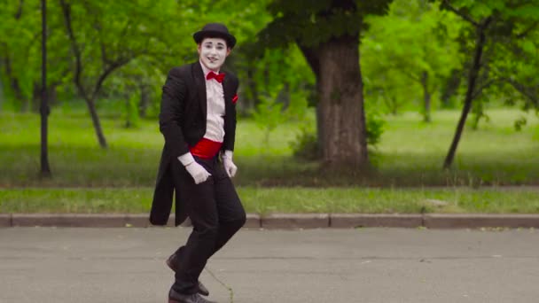 Deux mimes drôles font des blagues dans le parc — Video