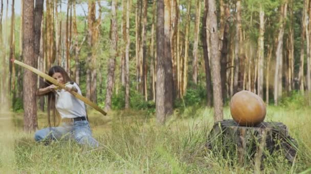 Femme Entraînant Son Tir Arc Sur Cible Archer Concentré Femelle — Video