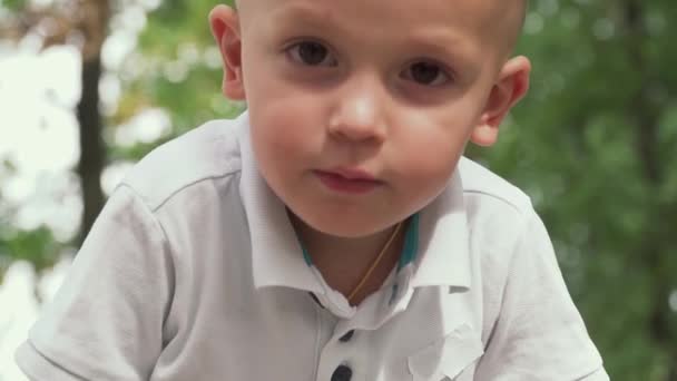 Ansiktet av en liten pojke på nära håll — Stockvideo