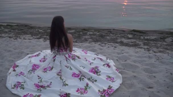 長いイブニング ドレスの魅力的な女の子 — ストック動画