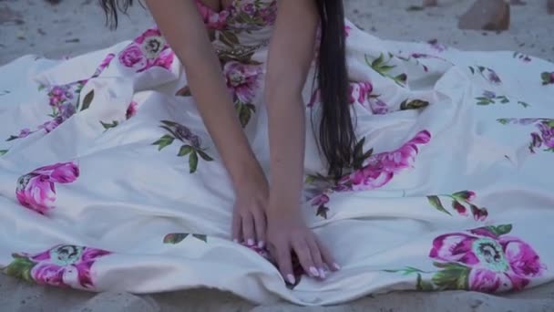 Beautiful girl in a long evening dress — Stock Video