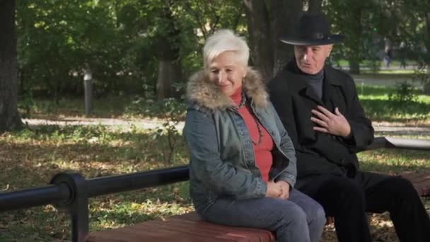 大人の男が動揺してベンチに彼の妻を残す — ストック動画