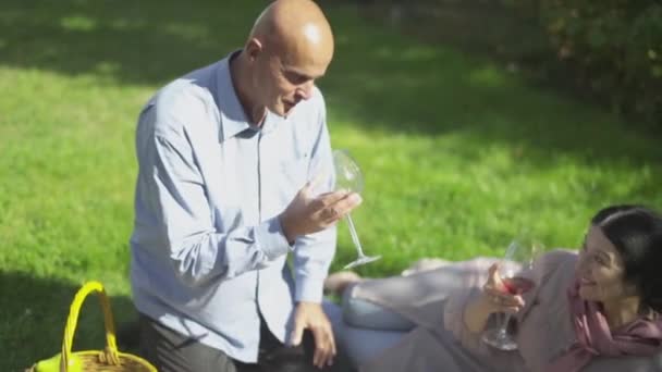 Adulto homem e mulher no almoço ao ar livre — Vídeo de Stock