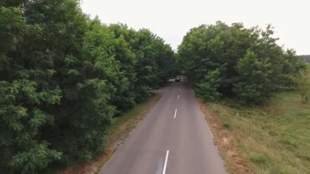 Auto è equitazione strada di campagna Le persone stanno viaggiando in auto Tiro dal drone — Video Stock