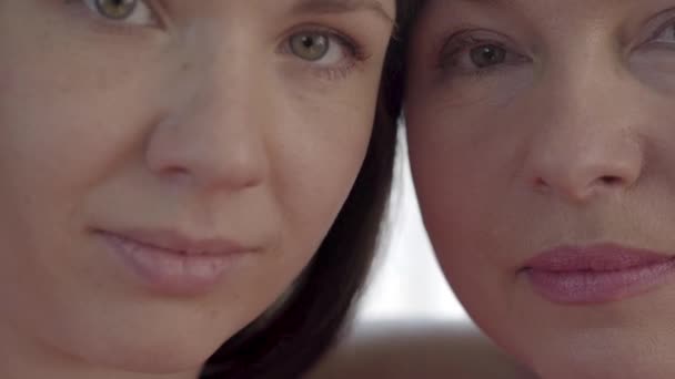 Portré, fiatal nő és érett nő egyformán néz közelről — Stock videók