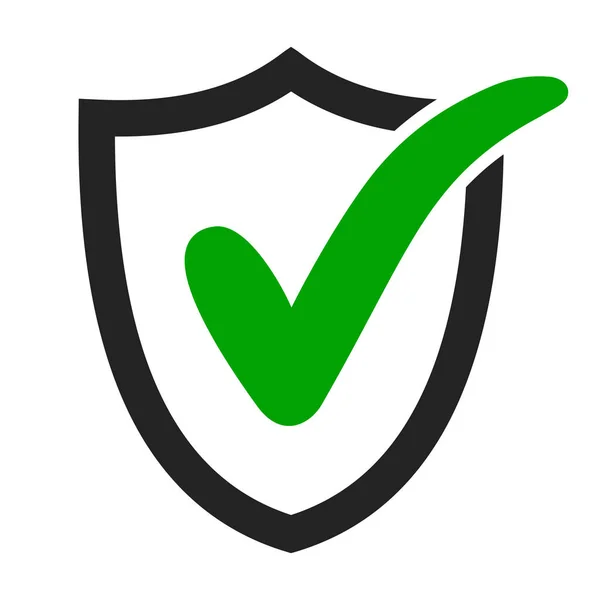 Icono de la garrapata aprobado, protección y marca de privacidad, vector verde marca de verificación escudo — Archivo Imágenes Vectoriales