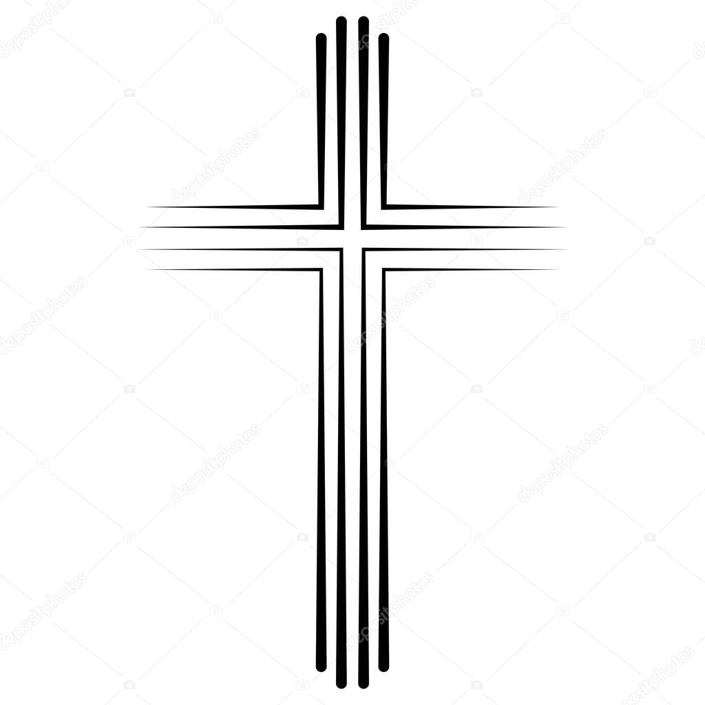 Christian Catholic cross icon flat design, vector cross icon baptism. Abstract linear christian crucifix