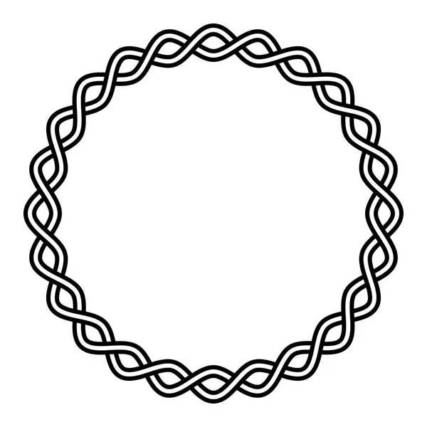 Ronde frame gevlochten kabel, golvende kruisende lijnen in cirkel, vector vignet patroon decoratie, ornament — Stockvector