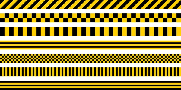 Set stripes yellow and black color, with industrial pattern, vector safety warning stripes, black pattern on yellow background — Stock Vector