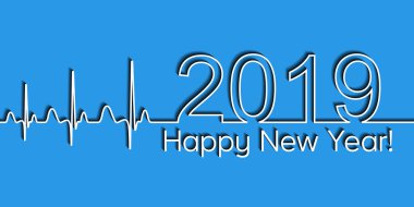 Tıbbi Noel afiş, 2019 mutlu yeni yıl, vektör 2019 sağlık tıbbi stil dalga kalp atışı, kavram sağlıklı yaşam tarzı