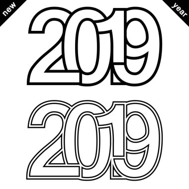 Clipart 2019 yeni yıl komik yazı rakamları, vektör resimler 2019 Noel dekor, çizgi roman tarzı yazı