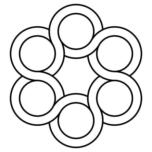 Symbol-Ventil-Logo, Verflechtungskreise, Vektor-Symbol-Tippen, Konzept-Torsion-Tätowierung — Stockvektor