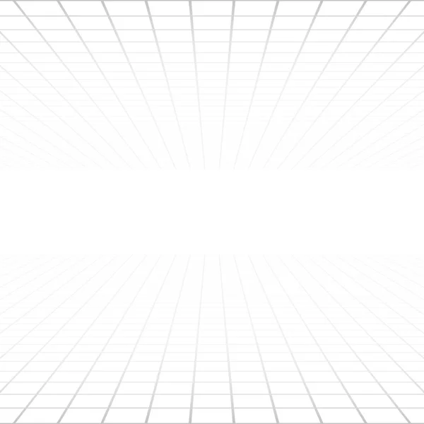 흰색 배경에 밝은 회색 격자 관점, 벡터 개념 터널, 흰색 수평선의 끝에 빛 — 스톡 벡터