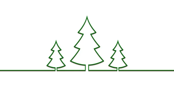 Weihnachtsbäume eine Linie gezogen, Vektormuster für Neujahr, Weihnachtsbäume flach mit Schatten isoliert auf weiß — Stockvektor