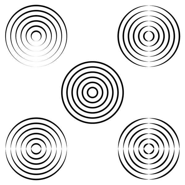 Establezca círculos de ondas en el agua, ondas de radio vectoriales de un anillo con un contorno caligráfico — Archivo Imágenes Vectoriales