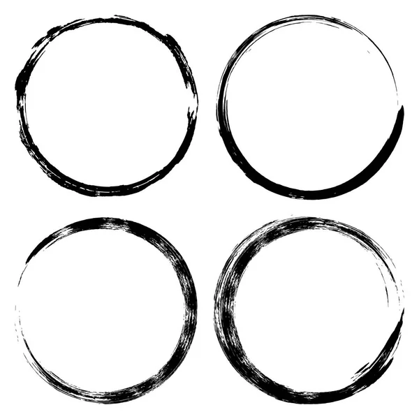 Définir les coups de pinceau cercles de peinture. Encre dessinée à la main cercle de pinceau. illustration vectorielle d'élément de conception d'étiquette de logo, cadre de cercle abstrait noir — Image vectorielle