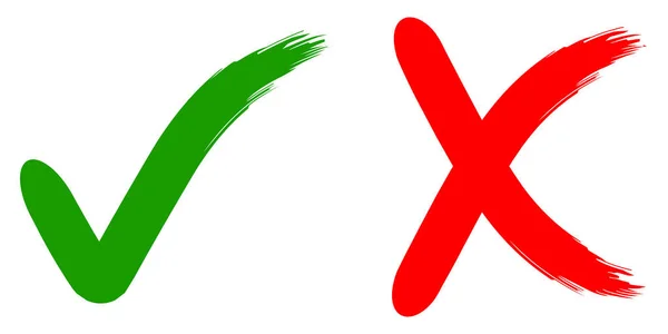 Avvisar och godkänna kalligrafiska tecken ok Nej, grön och röd, handritad borste, vektor illustration för utskrift eller webbplats design avvisa och godkänna — Stock vektor