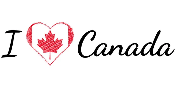 Me encanta país Canadá, corazón de texto Garabato, texto caligráficos vector, me encanta Patriota de corazón de bandera de Canadá — Vector de stock