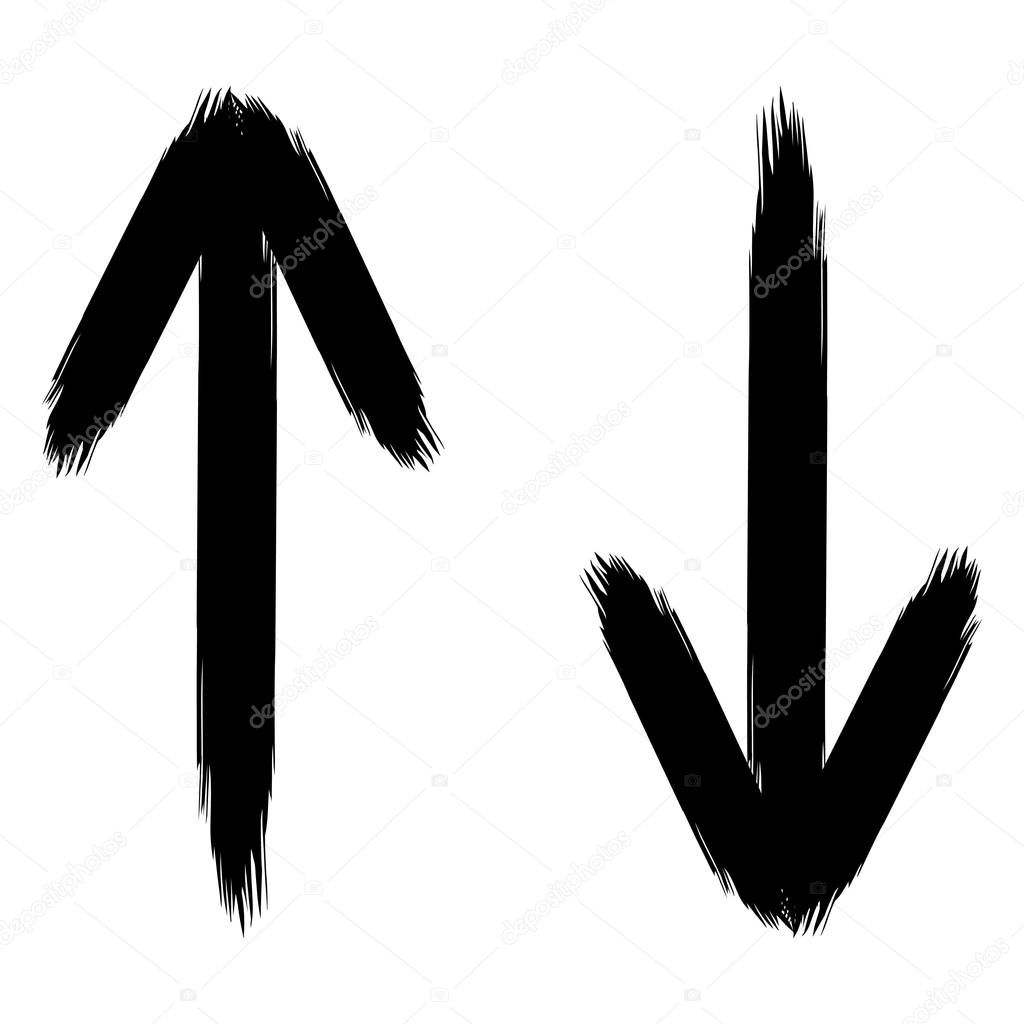 vertical arrows hand drawn rough brush, vector up down arrows grunge style, concept target and path directions