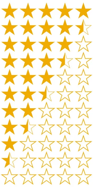 Five 5 stars product quality rating set icons, vector yellow flat stars with half  hotels and wine, quality rating of service booking — Stockvector