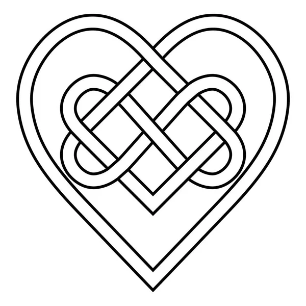 Noeud celtique rune coeurs liés symbole vectoriel infini signe d'amour éternel, tatouage logo motif de coeurs — Image vectorielle