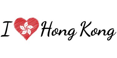 Ülke Hong Kong, metin kalp Doodle, vektör kaligrafi metin seviyorum, Hong Kong bayrağı kalp vatansever hk seviyorum