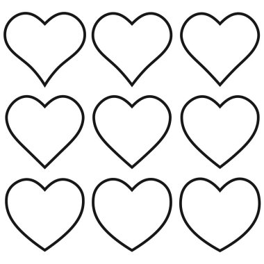 Sevgililer günü sevenler için anahat kalp şekli simge vektör kalp şekli seti, ayarla, sembol seviyorum