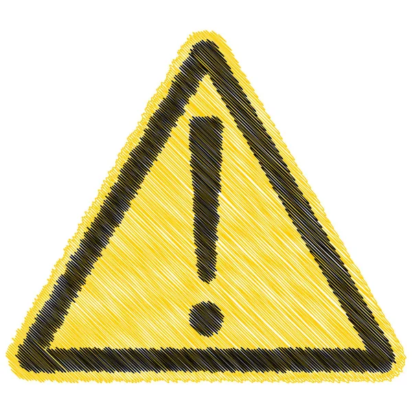 Caution Warning triangle sign Sticker vector yellow triangle sign with exclamation mark, Doodle cartoon hatching pencil — Stock Vector
