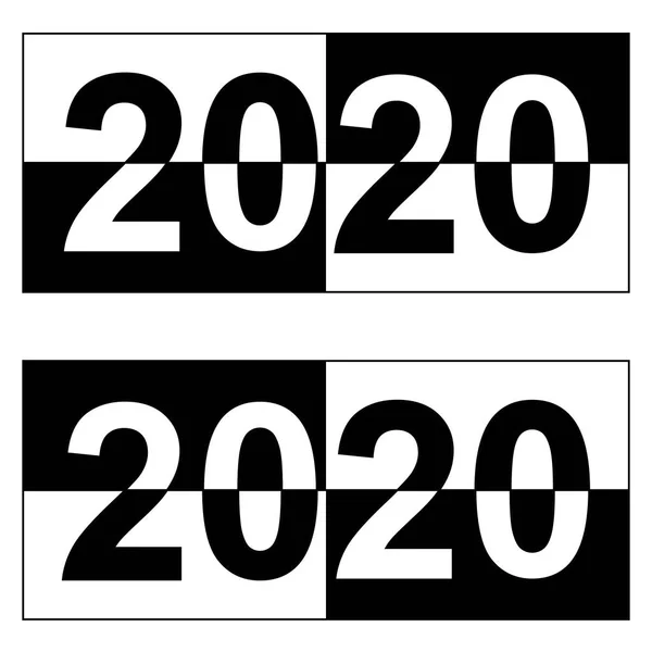 快乐新的一年2020单色正方形黑白横幅矢量数字日期为 2020年, 黑白颜色的分布 — 图库矢量图片