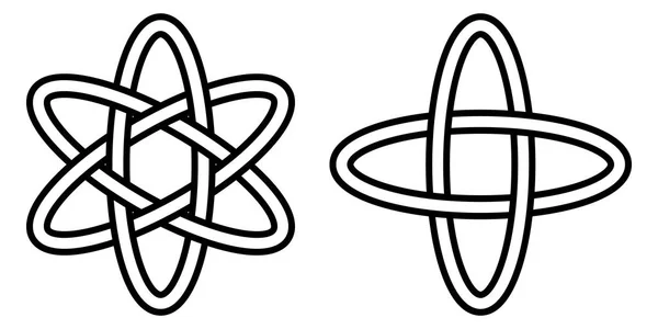 パターン デジタル科学、量子物理学のベクトル記号軌道中の電子の原子移動のアイコン — ストックベクタ