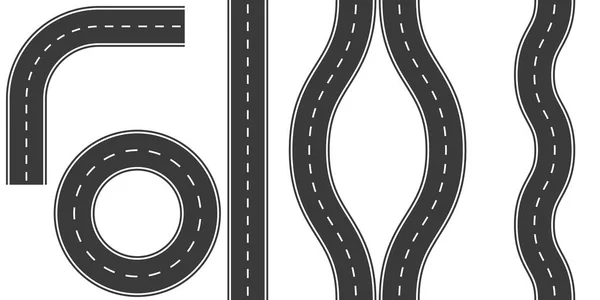 Set roads markings, vector illustration options road curvature turn, detour, ring — Stock Vector