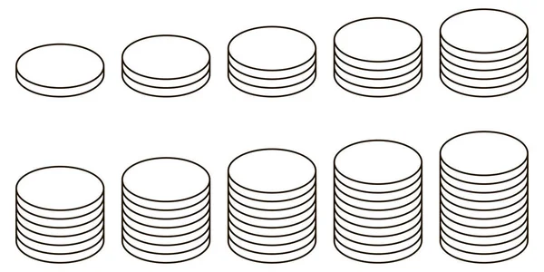 Establecer monedas de pila icono, vector icono pila monedas número diferente para mostrar la calificación en el intercambio — Archivo Imágenes Vectoriales