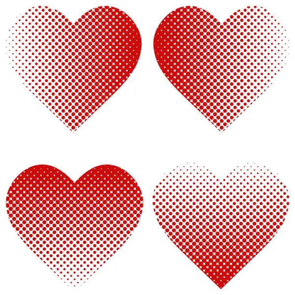 Establecer la forma del corazón efecto de medio tono, vector forma del corazón punto medio tono — Vector de stock