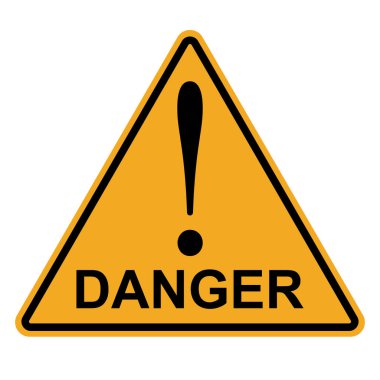Orange yellow triangle exclamation mark word danger, vector danger hazard warning attention sign clipart