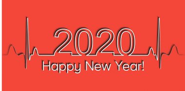 Tıbbi Noel afiş, 2020 mutlu yeni yıl, vektör 2020 sağlık tıbbi tarzı kalp atışı, kavram sağlıklı yaşam tarzı, gölge ile 3d etkisi, fitness yaşam