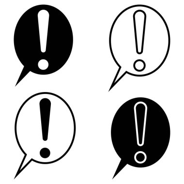Ünlem işareti konuşma balonu sohbet, vektör seti dışlama noktası sembolü dikkat, vurgu ve tehlike