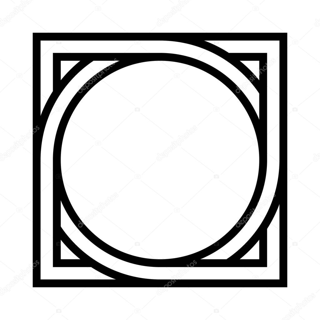 Geometric shape pattern circle inscribed in a square, vector pattern tattoo symbol sign round square