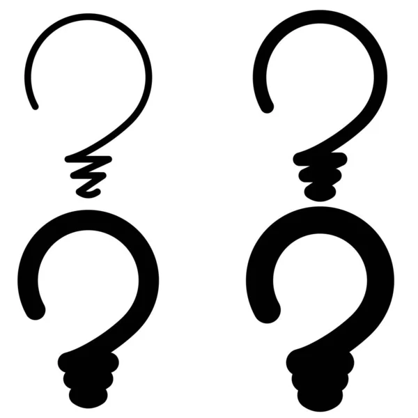 フォームの質問マーク、コンセプトのアイデア、新しいアイデアのベクトル電球漫画のロゴシンボルに電球を設定します。 — ストックベクタ