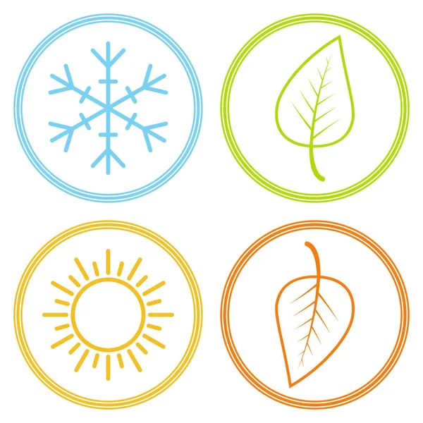 Set icons season image season, winter spring summer autumn, vector sign symbol season snowflake leaf and sun — Stock Vector