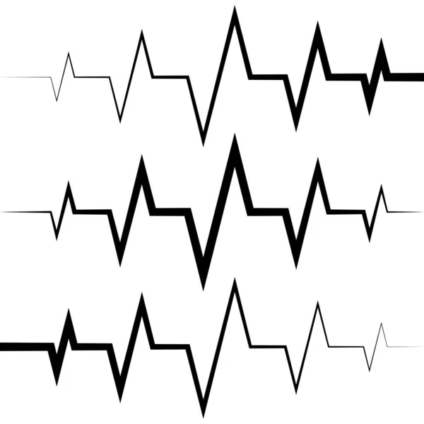Szinusz hullám ikon pulzus impulzus ikon gyógyszer logó, vektor szívverés szívverés ikon, audio hang rádióhullám amplitúdó tüskék — Stock Vector