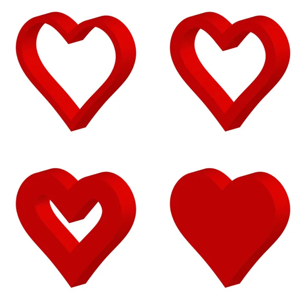 Set 3d red shape heart icon, vector set heart shape, lovers Valentines day — Stock Vector