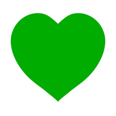 Kalın yeşil kalp şekli beyaz arka planda, aşkı sembolize ediyor, sağlığı.