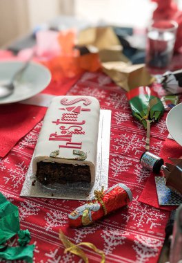 Christmas dinner after the party. Messy table. clipart