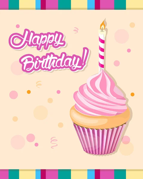 生日贺卡与手写题词生日快乐和现实的蛋糕与蜡烛在餐巾和节日多彩的背景 Eps10 — 图库矢量图片