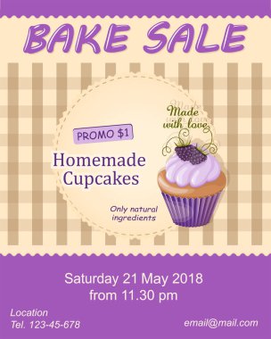 Fırında satış promosyon veya gerçekçi cupcake gelmedi dükkan, mağaza, kafeterya veya pastane cafe menüsüyle için banner için renkli flyer şablonu. eps10