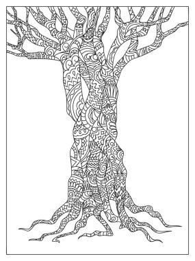 El desenli ağaç zen dolaştırmak tarzında çekilmiş. Yetişkin renklendirme kitap için resim, süslemeleri Kırtasiye, porselen, seramik, çanak çömlek. EPS 10