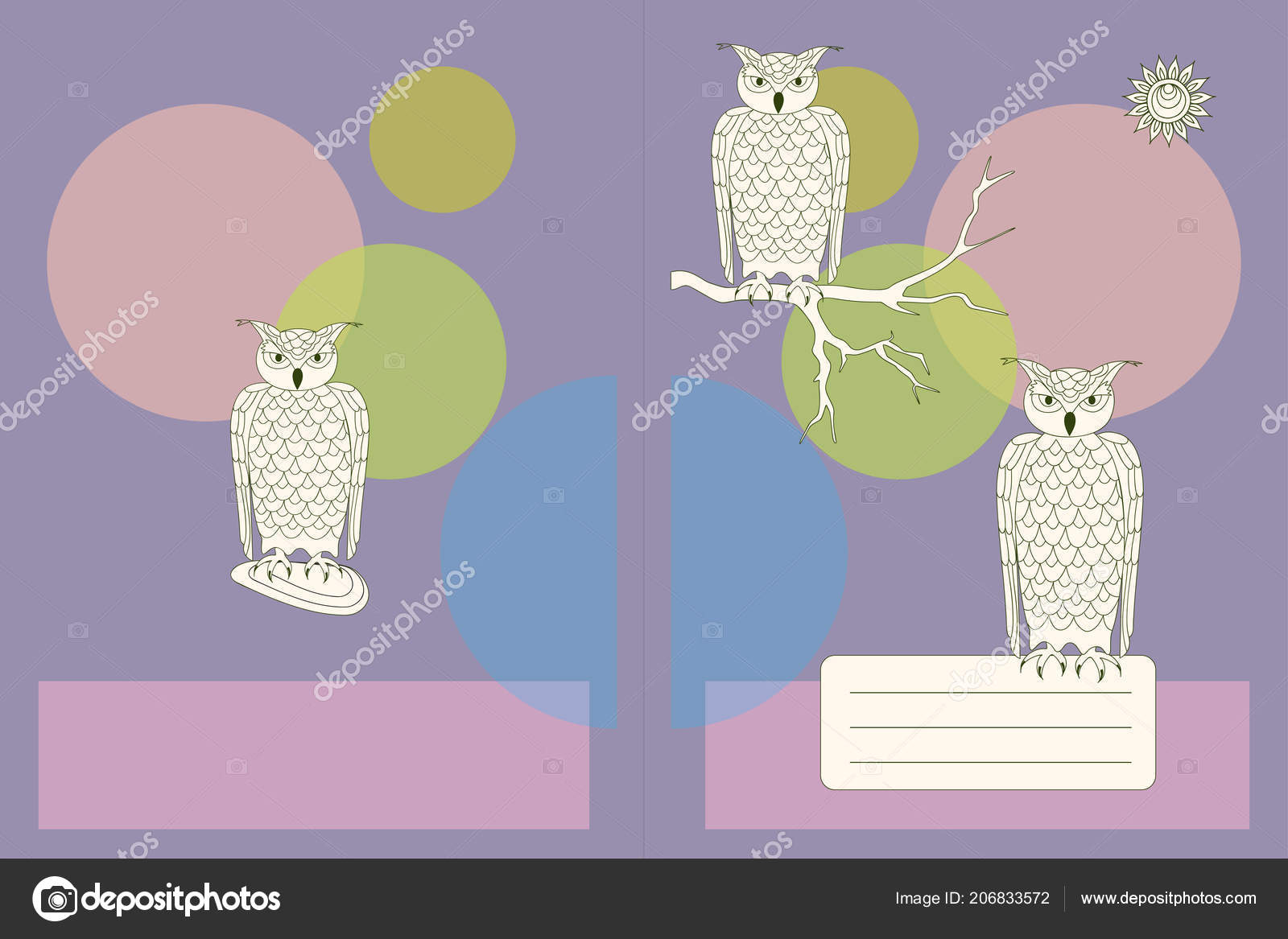Cover Design Cartoon Owls Decorate School Notebook Sketchbook