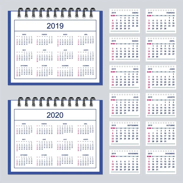 Conjunto Calendario Empresarial Para Año Escritorio 2019 Con Páginas Aisladas — Archivo Imágenes Vectoriales