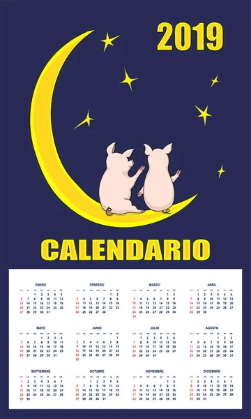 Latinamerikanska Barn Kalender 2019 Den Mörka Bakgrunden Med Nummer 2019 — Stock vektor