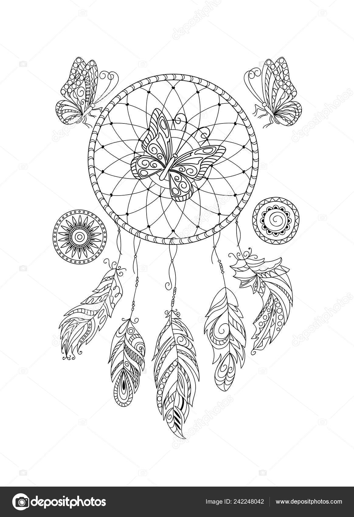 Download Coloring Page Dreamcatcher Patterned Feathers Butterflies Adult Antistress Coloring Book Stock Vector Image By C Sliplee 242248042